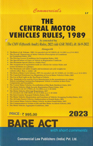 The Central Motor Vehicles Rules, 1989- 2023/Edition [Paperback] Bare Act
