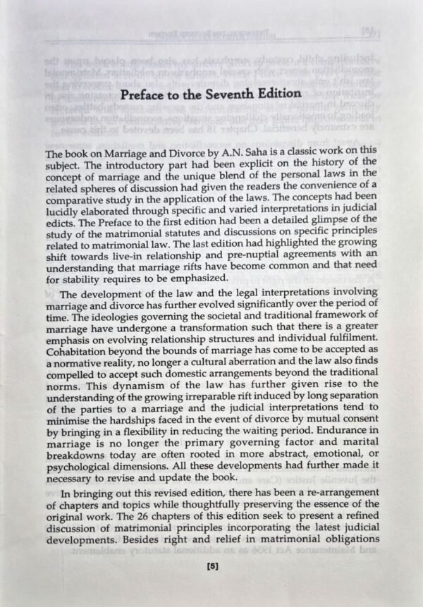 Marriage and Divorce by A.N. Saha, Seventh Edition, Legal Reference Book, Eastern Law House Publication